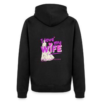 Ich liebe meine Frau sie hat das Shirt gekauft - Unisex Premium Bio Zip Hoodie - Schwarz - Hinten - Nico (187cm)
