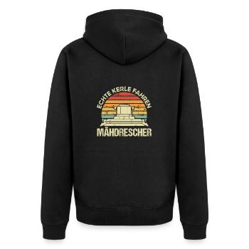 Lustiger Mähdrescher fahren Spruch Landwirt - Unisex Premium Bio Zip Hoodie - Schwarz - Hinten - Nico (187cm)
