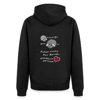 Folge nicht der Herde sondern deinem Herz - Unisex Premium Bio Zip Hoodie - Schwarz - Hinten - Nico (187cm)