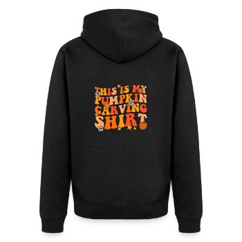 Das ist mein Kürbis geschnittener grooviger Herbst - Unisex Premium Bio Zip Hoodie - Schwarz - Hinten - Nico (187cm)