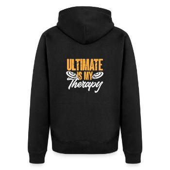Ultimate Frisbee Wurfscheibe - Unisex Premium Bio Zip Hoodie - Schwarz - Hinten - Nico (187cm)