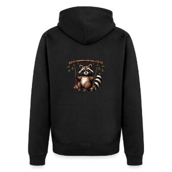 Raccoon on swing pensive playground - Unisex Premium Organic Zip Hoodie - black - Back - Nico (187cm)