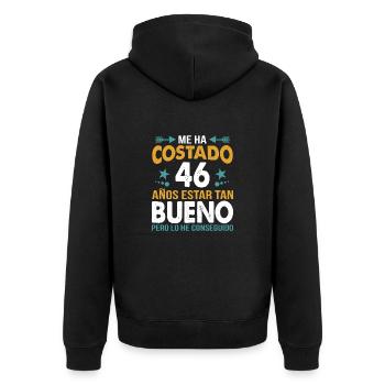 ME HA COSTADO 46 ANOS ESTAR TAN BUENO - Unisex Premium Organic Zip Hoodie - black - Back - Nico (187cm)