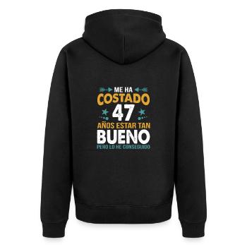 ME HA COSTADO 47 ANOS ESTAR TAN BUENO - Unisex Premium Organic Zip Hoodie - black - Back - Nico (187cm)