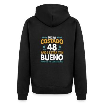 ME HA COSTADO 48 ANOS ESTAR TAN BUENO - Unisex Premium Organic Zip Hoodie - black - Back - Nico (187cm)