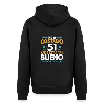 ME HA COSTADO 51 AÑOS ESTAR TAN BUENO - Unisex Premium Organic Zip Hoodie - black - Back - Nico (187cm)