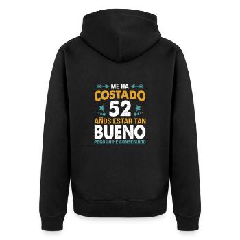 ME HA COSTADO 52 AÑOS ESTAR TAN BUENO - Unisex Premium Organic Zip Hoodie - black - Back - Nico (187cm)