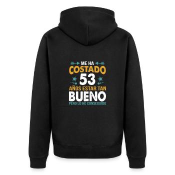 ME HA COSTADO 53 AÑOS ESTAR TAN BUENO - Unisex Premium Organic Zip Hoodie - black - Back - Nico (187cm)