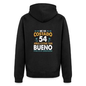 ME HA COSTADO 54 AÑOS ESTAR TAN BUENO - Unisex Premium Organic Zip Hoodie - black - Back - Nico (187cm)