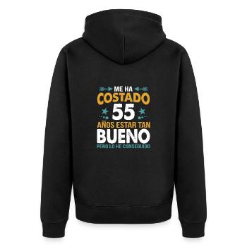 ME HA COSTADO 55 AÑOS ESTAR TAN BUENO - Unisex Premium Organic Zip Hoodie - black - Back - Nico (187cm)