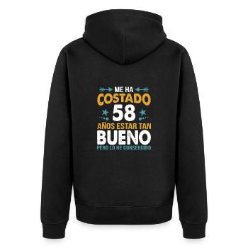 ME HA COSTADO 58 AÑOS ESTAR TAN BUENO - Unisex Premium Organic Zip Hoodie - black - Back - Nico (187cm)