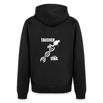 Tauchen ist meine DNA als Geschenk schenken - Unisex Premium Bio Zip Hoodie - Schwarz - Hinten - Nico (187cm)