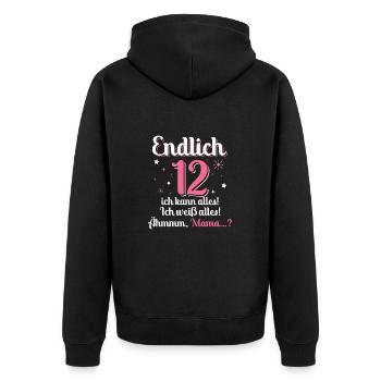 12. Geburtstag Mädchen 12 Jahre Alt Mama Ich Kann - Unisex Premium Bio Zip Hoodie - Schwarz - Hinten - Nico (187cm)
