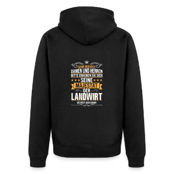 Majestät Design Lustiger Landwirt Beruf Spruch - Unisex Premium Bio Zip Hoodie - Schwarz - Hinten - Nico (187cm)