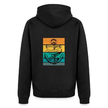 Retro Papitän Vatertag Boot Schiff Papa - Unisex Premium Bio Zip Hoodie - Schwarz - Hinten - Nico (187cm)