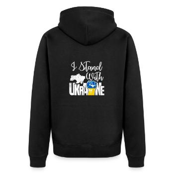 Ukraine Flagge Ukrainischer Patriot Faust Ukraine - Unisex Premium Bio Zip Hoodie - Schwarz - Hinten - Nico (187cm)