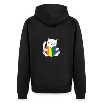 Katze Regenbogen LGBT - Unisex Premium Bio Zip Hoodie - Schwarz - Hinten - Nico (187cm)
