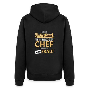 Frau Chef Rentner 2022 2023 - Unisex Premium Bio Zip Hoodie - Schwarz - Hinten - Nico (187cm)