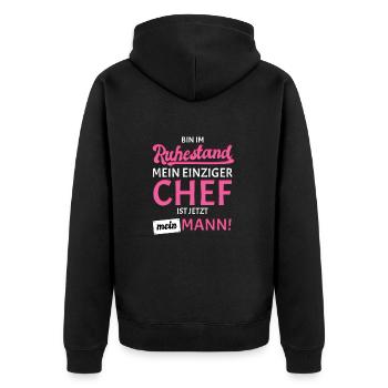 Ruhestand Rente Mann Chef Rentnerin 2022 2023 - Unisex Premium Bio Zip Hoodie - Schwarz - Hinten - Nico (187cm)