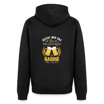 Nadine Spruch Feiern Junggesellin Biertrinker Bier - Unisex Premium Bio Zip Hoodie - Schwarz - Hinten - Nico (187cm)