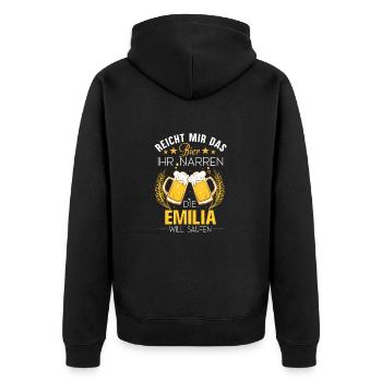 Emilia Bier Spruch - Unisex Premium Bio Zip Hoodie - Schwarz - Hinten - Nico (187cm)