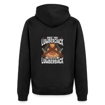 One You Lumberjack You Never Lumberback Holzfäller - Unisex Premium Bio Zip Hoodie - Schwarz - Hinten - Nico (187cm)