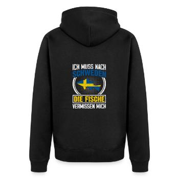 Schweden Angeltrip Fische Geschenk - Unisex Premium Bio Zip Hoodie - Schwarz - Hinten - Nico (187cm)