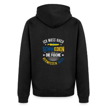 Schweden Angeltrip Angeltour Geschenk - Unisex Premium Bio Zip Hoodie - Schwarz - Hinten - Nico (187cm)