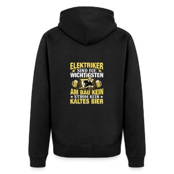 Elektriker sind die wichtigsten am Bau - Unisex Premium Bio Zip Hoodie - Schwarz - Hinten - Nico (187cm)