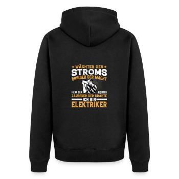 Wachter des Stroms Elektriker - Unisex Premium Bio Zip Hoodie - Schwarz - Hinten - Nico (187cm)