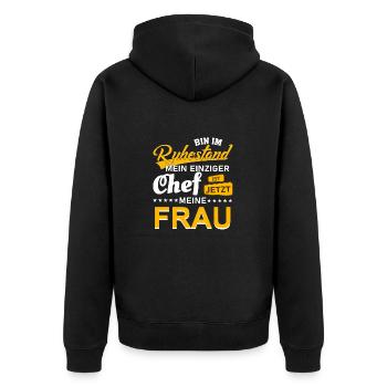 Ruhestand chef frau Pension Spruch Geschenk - Unisex Premium Bio Zip Hoodie - Schwarz - Hinten - Nico (187cm)