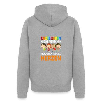 Erzieherin Kindergarten Abschiedsgeschenk - Unisex Premium Bio Zip Hoodie - Grau meliert - Hinten - Nico (187cm)