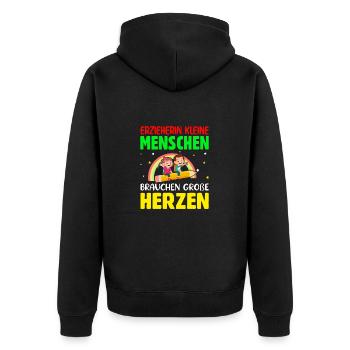 Erzieherin kleine Menschen brauchen große Herzen - Unisex Premium Bio Zip Hoodie - Schwarz - Hinten - Nico (187cm)
