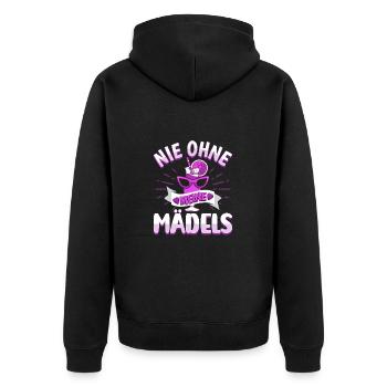 Frauen Mädels Freundinnen Feier - Unisex Premium Bio Zip Hoodie - Schwarz - Hinten - Nico (187cm)