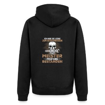 Meister Geschenk Meisterprüfung bestanden - Unisex Premium Bio Zip Hoodie - Schwarz - Hinten - Nico (187cm)