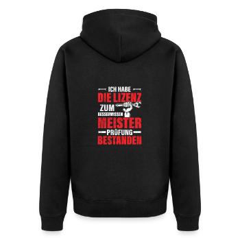 Meisterprüfung Bestanden Mechaniker Schlosser - Unisex Premium Bio Zip Hoodie - Schwarz - Hinten - Nico (187cm)