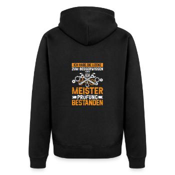 Meisterprüfung bestanden - Unisex Premium Bio Zip Hoodie - Schwarz - Hinten - Nico (187cm)