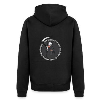 Grim Reaper Kaffee - Unisex Premium Bio Zip Hoodie - Schwarz - Hinten - Nico (187cm)