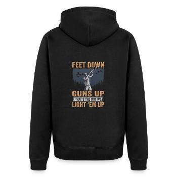 Jäger Feet Down Guns Up Entenjagd - Unisex Premium Bio Zip Hoodie - Schwarz - Hinten - Nico (187cm)
