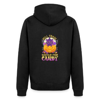 Will Trade Sister For Candy Cute Halloween - Unisex Premium Organic Zip Hoodie - black - Back - Nico (187cm)