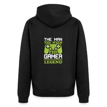 Man Myth Gamer - Unisex Premium Bio Zip Hoodie - Schwarz - Hinten - Nico (187cm)