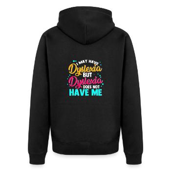 Dyslexic Dyslexia Awareness - Unisex Premium Organic Zip Hoodie - black - Back - Nico (187cm)