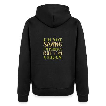 Ich sage nicht, dass ich perfekt bin, aber ich bin Veganer - Unisex Premium Bio Zip Hoodie - Schwarz - Hinten - Nico (187cm)