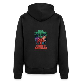 Kill Workouts Not Animals Funny Vegan - Unisex Premium Bio Zip Hoodie - Schwarz - Hinten - Nico (187cm)