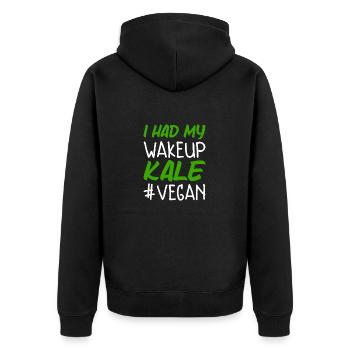 Ich hatte meinen Wakeup Grünkohl Lustig Vegan - Unisex Premium Bio Zip Hoodie - Schwarz - Hinten - Nico (187cm)