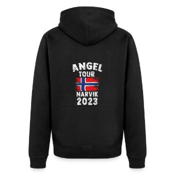 NARVIK 2023 - Angel Tour Norwegen Personalisierbar - Unisex Premium Bio Zip Hoodie - Schwarz - Hinten - Nico (187cm)