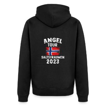 SALTSTRAUMEN 2023 Angel Tour Norwegen - Unisex Premium Bio Zip Hoodie - Schwarz - Hinten - Nico (187cm)