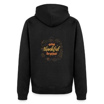 One Thankful Brother Thanksgiving - Unisex Premium Bio Zip Hoodie - Schwarz - Hinten - Nico (187cm)
