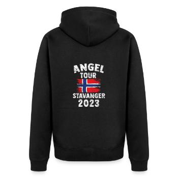 STAVANGER 2023 - Angel Tour Norwegen - Unisex Premium Bio Zip Hoodie - Schwarz - Hinten - Nico (187cm)