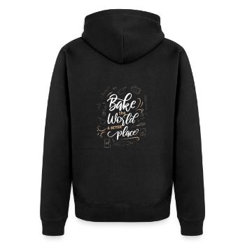 Bake The World A Better Place Konditorin Bäckerin - Unisex Premium Bio Zip Hoodie - Schwarz - Hinten - Nico (187cm)